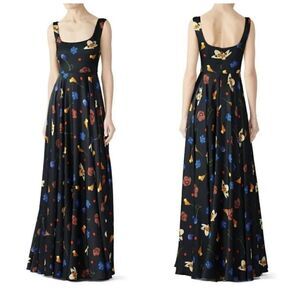 Solace London Naie Gown Dress Black Floral Size 4 Small Designer Maxi  Zip